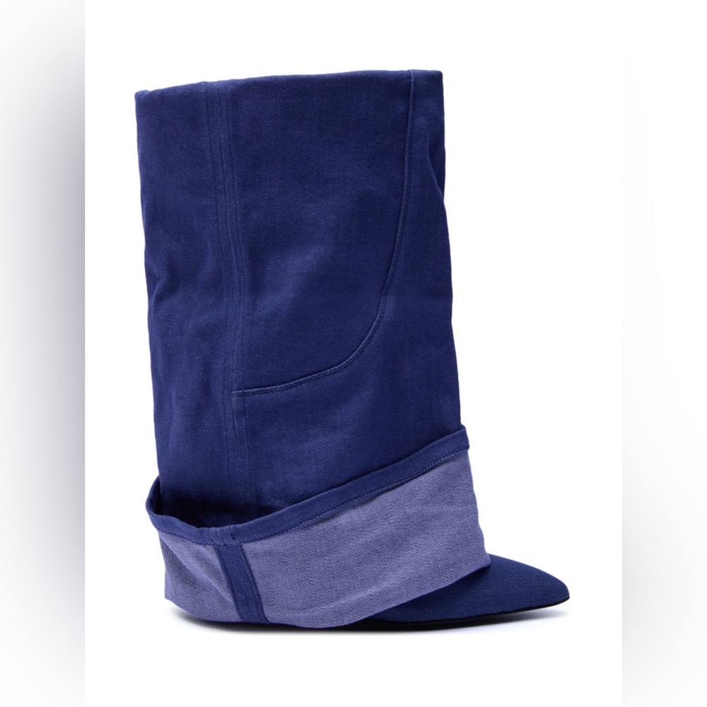 Blue Denim-Look Pointed Toe Ankle Boots - Picture 5 of 5